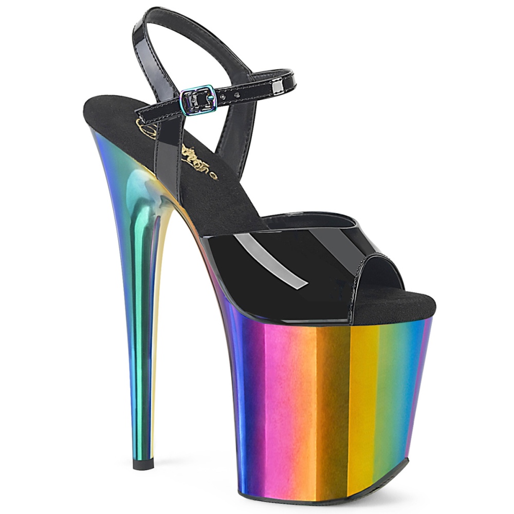 Pleaser - FLAMINGO-809RC Sandaal met enkelband, Paaldans schoenen - Zwart/Regenboog